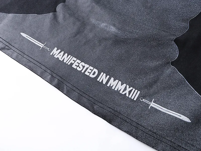 1020# P126 Washed Black Real Shot Godspeed American Fashion Rock Street Retro Washed Distressed Printed Pure Cotton Short Sleeves Fabric: 250g 32 Count Fine Cotton Double Yarn Pure Cotton Color: Washed Black Size: S M L XL