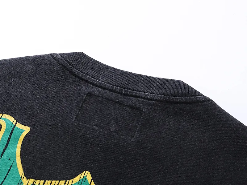 1020# P126 Washed Black Real Shot Godspeed American Fashion Rock Street Retro Washed Distressed Printed Pure Cotton Short Sleeves Fabric: 250g 32 Count Fine Cotton Double Yarn Pure Cotton Color: Washed Black Size: S M L XL