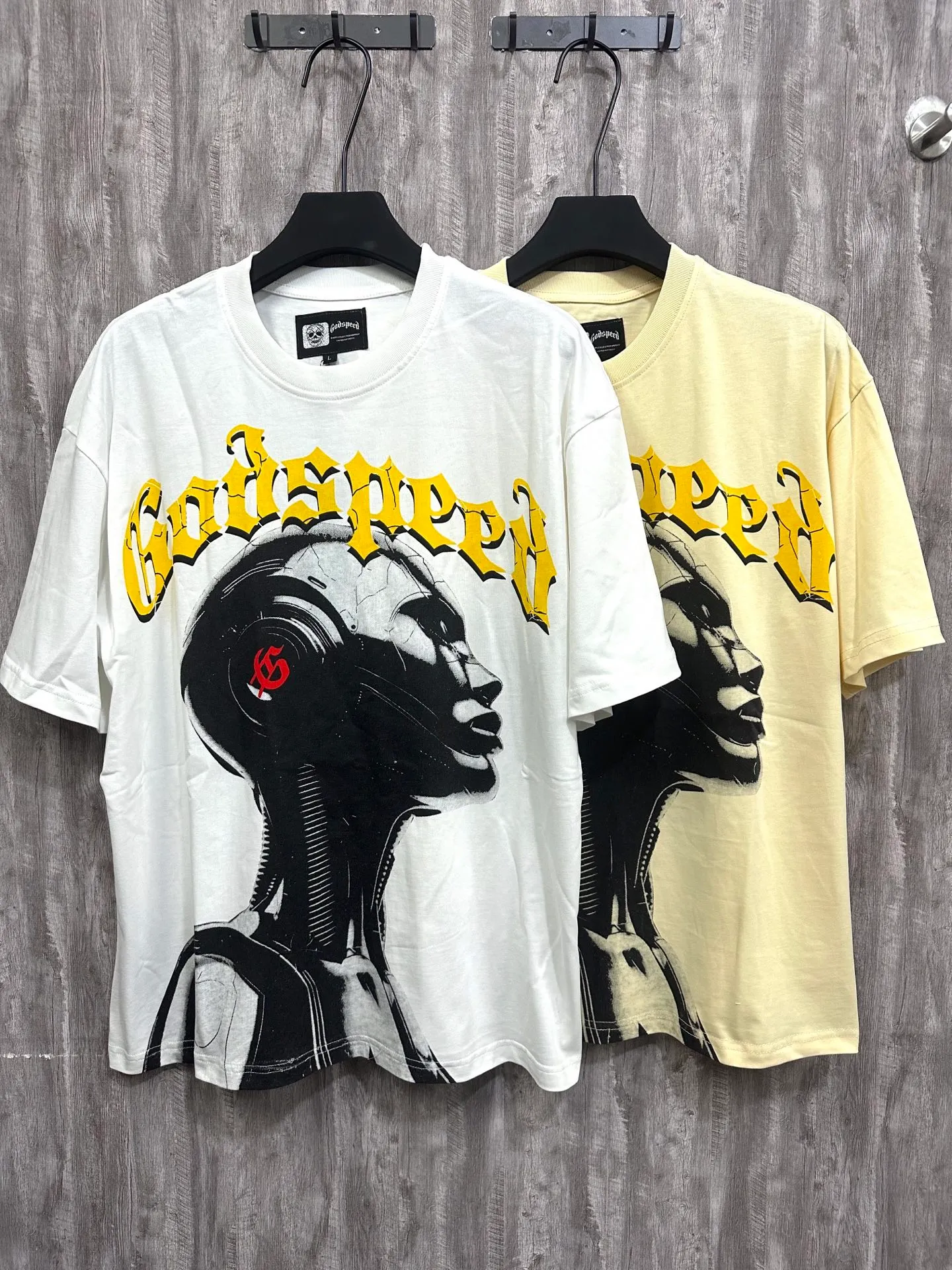 5007#White/Apricot｜P104 Godspeed cross-border American rock and roll street washed retro style short-sleeved T (craft printing) fabric (fabric): 32-count combed double yarn 240 grams weight code number (size): S-M-L-XL color (colour): white, apricot,