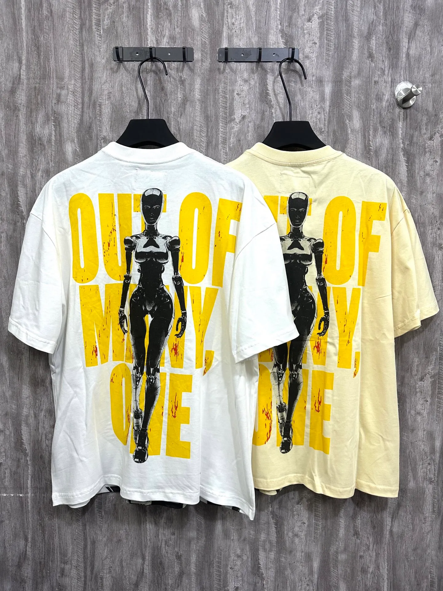5007#White/Apricot｜P104 Godspeed cross-border American rock and roll street washed retro style short-sleeved T (craft printing) fabric (fabric): 32-count combed double yarn 240 grams weight code number (size): S-M-L-XL color (colour): white, apricot,