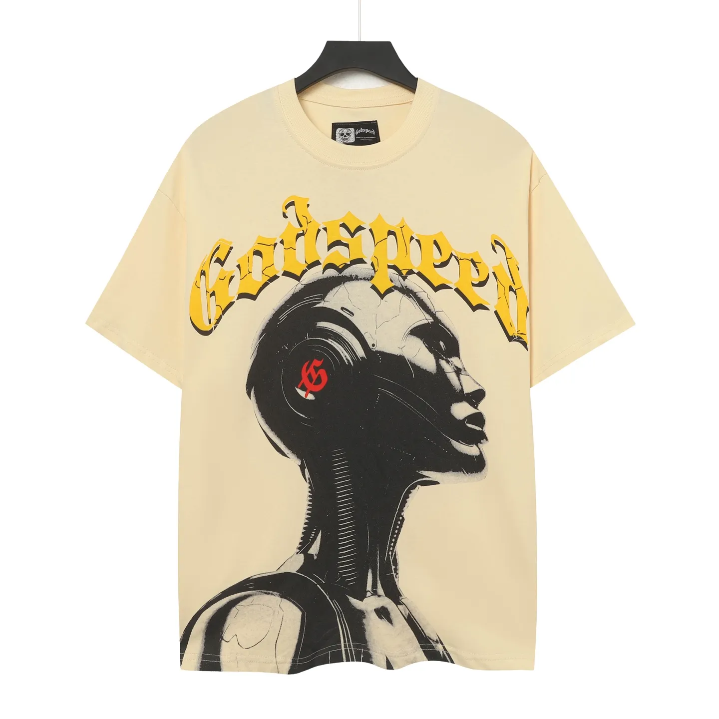 5007#White/Apricot｜P104 Godspeed cross-border American rock and roll street washed retro style short-sleeved T (craft printing) fabric (fabric): 32-count combed double yarn 240 grams weight code number (size): S-M-L-XL color (colour): white, apricot,