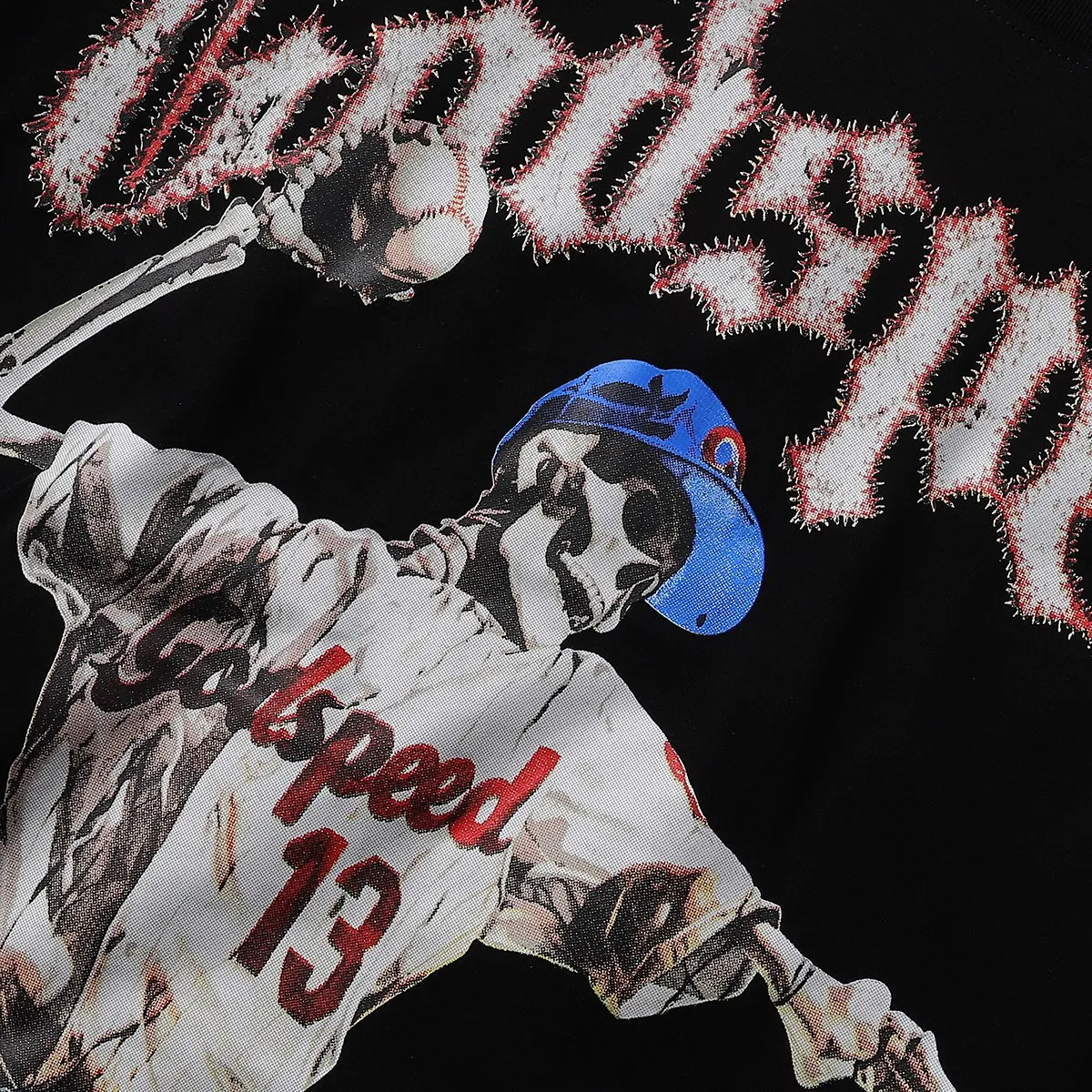 No. 7017, American fashion Godspeed skull baseball player No. 13 high weight double yarn pure cotton round neck short-sleeved T-shirt Color: black, apricot; Size: S M L XL