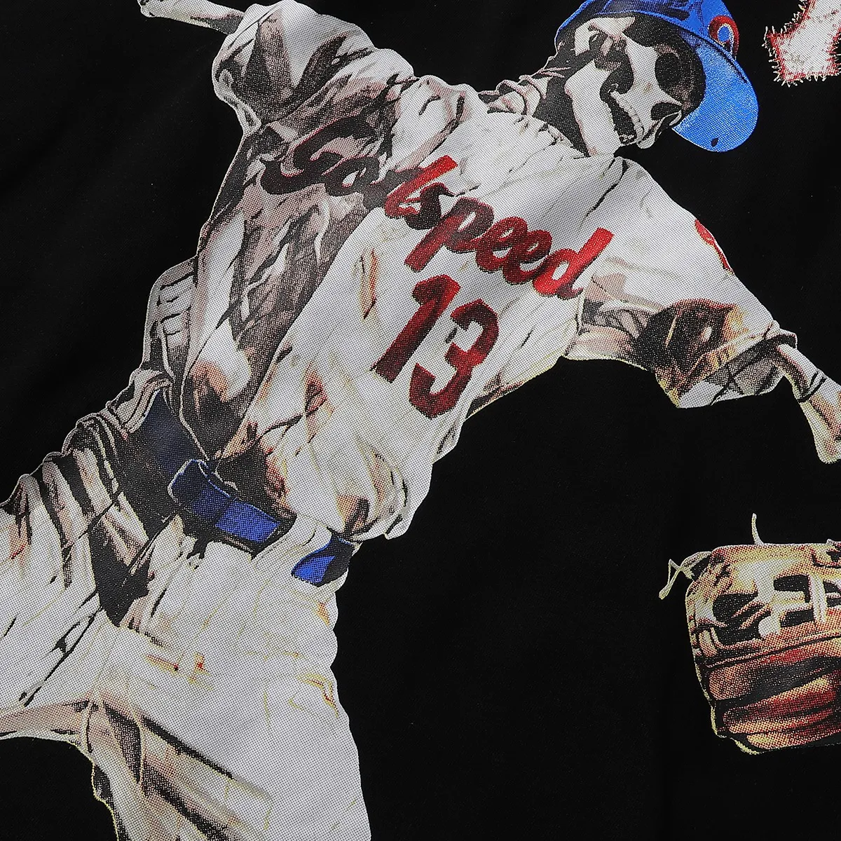 No. 7017, American fashion Godspeed skull baseball player No. 13 high weight double yarn pure cotton round neck short-sleeved T-shirt Color: black, apricot; Size: S M L XL