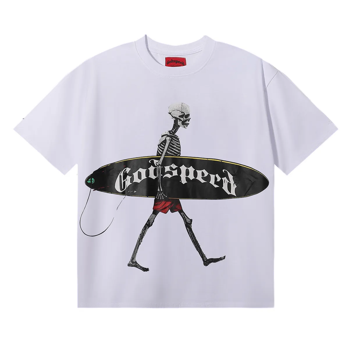 No. 7018, American street Godspeed skateboard skull boy print high quality double yarn pure cotton casual short-sleeved T-shirt batch 110 Color: black, white, apricot; Size: S M L XL