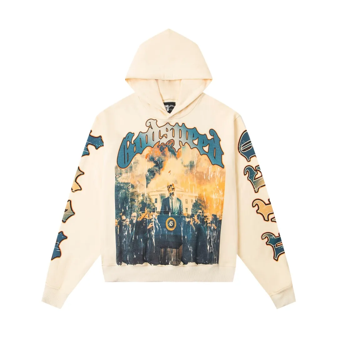 G22# GodSpeed ​​white ink direct spray sweatshirt S-XL apricot P226