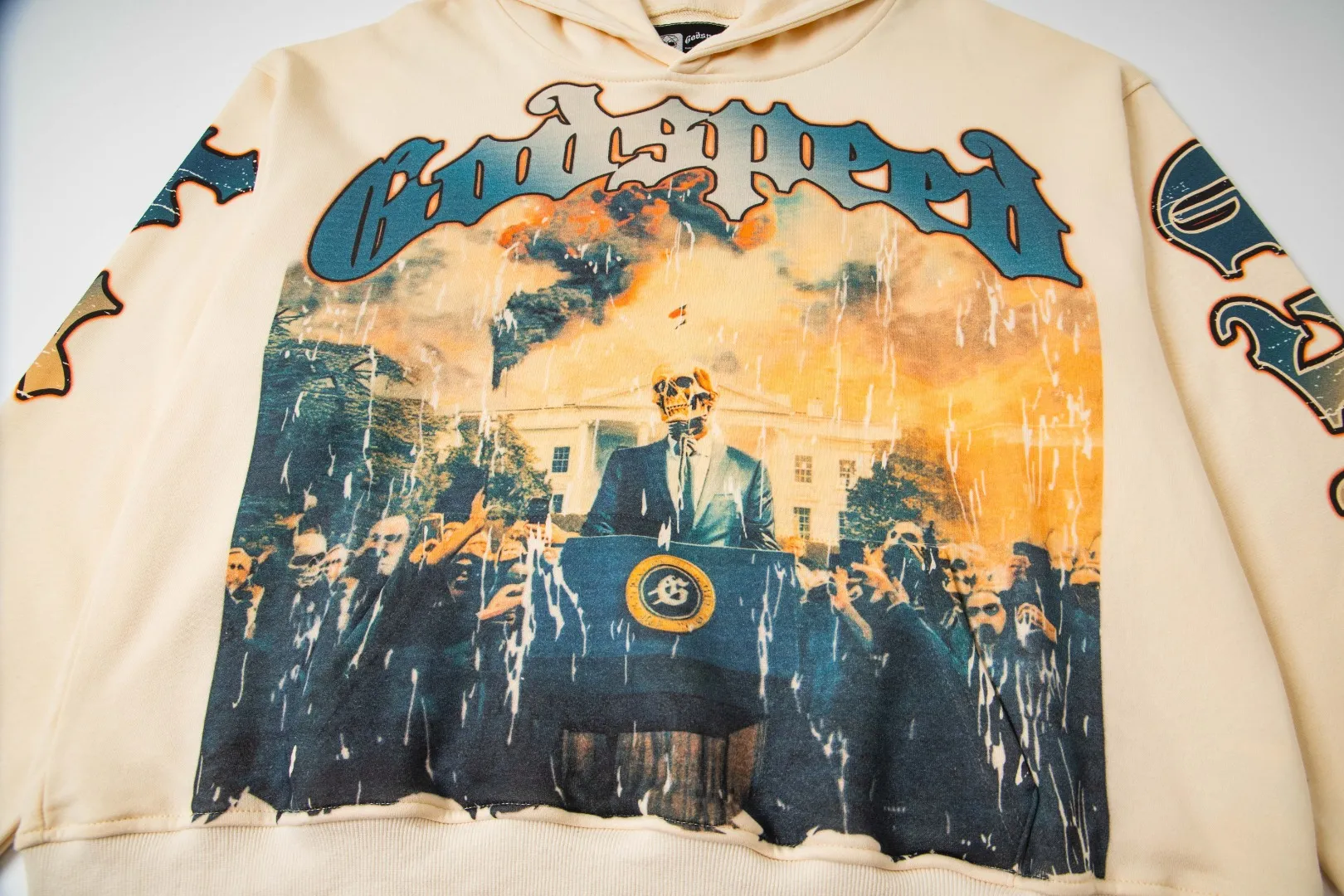 G22# GodSpeed ​​white ink direct spray sweatshirt S-XL apricot P226