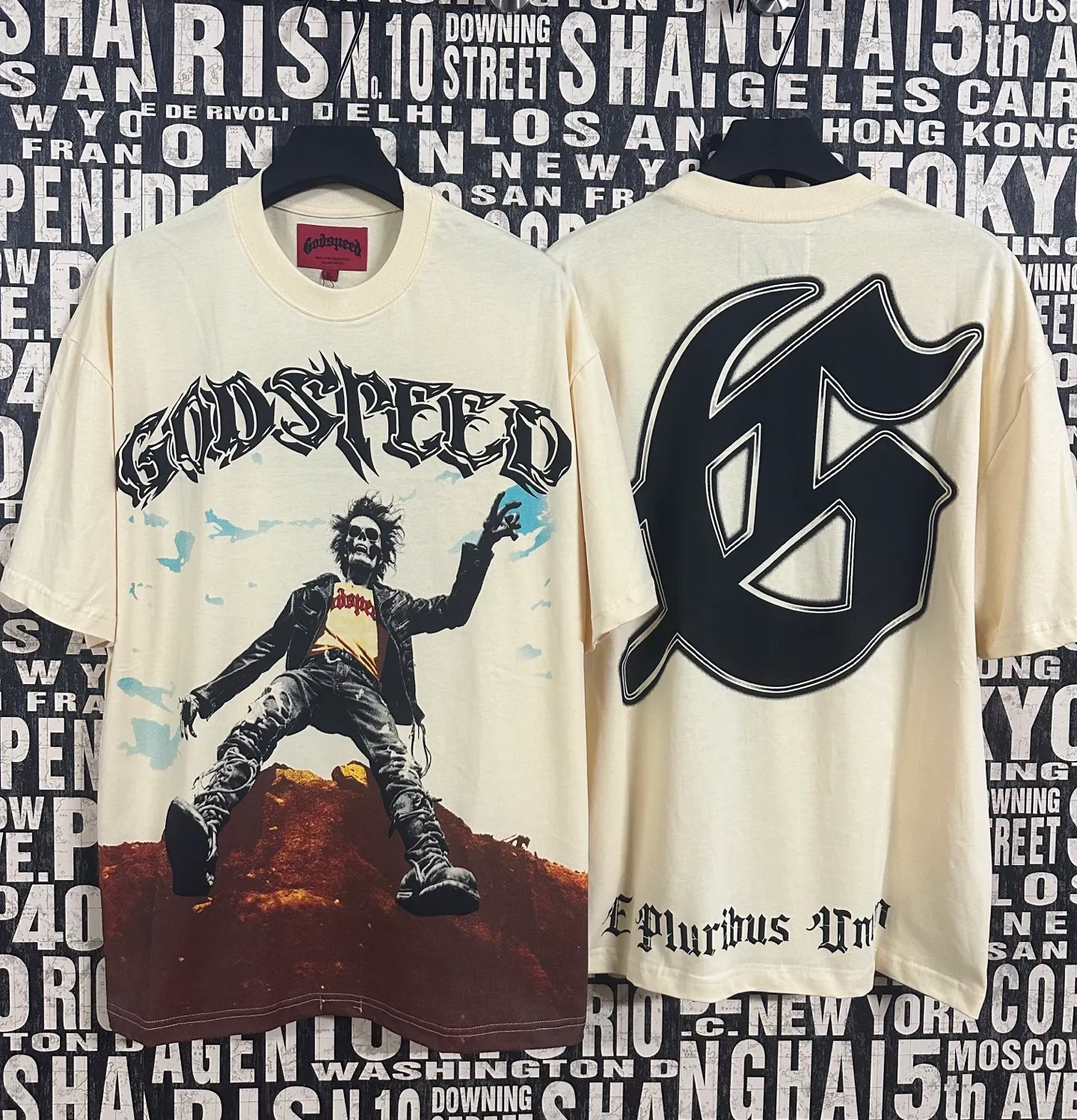 5059#Apricot｜P104 Godspeed cross-border American rock and roll street washed retro style short-sleeved T (craft printing) fabric (fabric) 32 count combed double yarn 240 grams weight code number (size): S-M-L-XL color (colour): apricot
