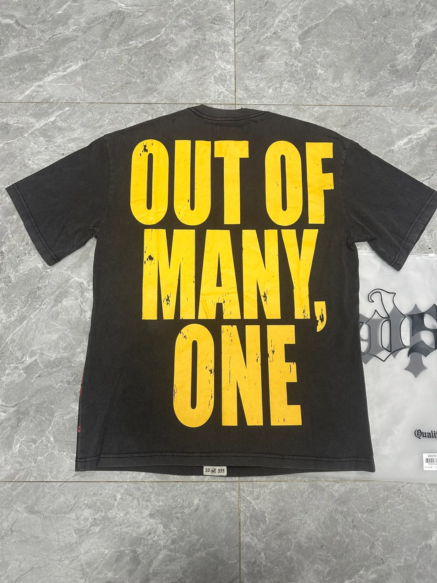 6070# washed black I P116 Godspeed cross-border American rock and roll street washed retro style short-sleeved T (craft printing) fabric (fabric): 32 count combed double yarn 250 grams weight code number (size): S-M-L-XL color (colour): washed black 👉