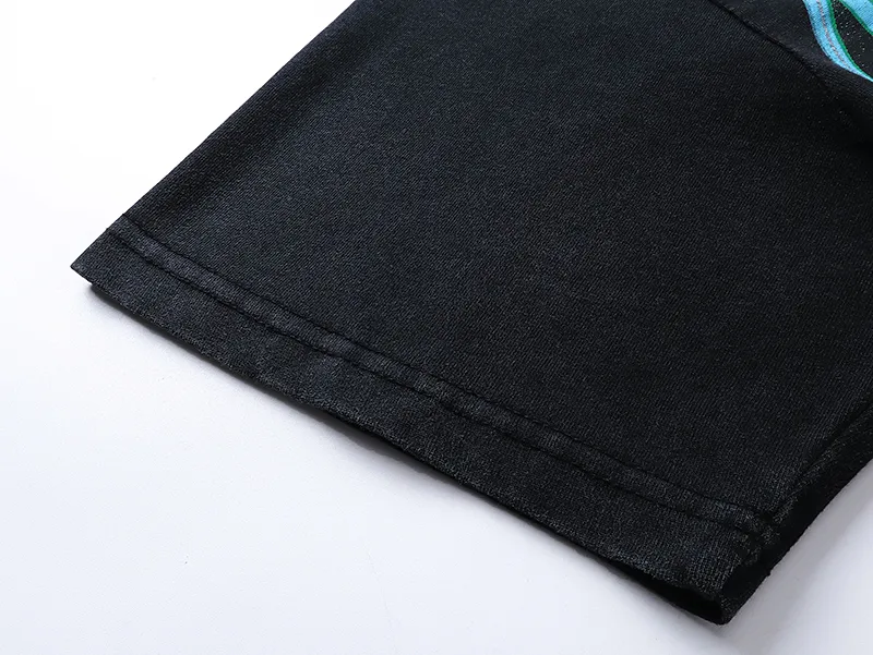 1002# P126 Washed Black Real Shot Godspeed American Fashion Rock Street Retro Washed Distressed Printed Pure Cotton Short Sleeves Fabric: 250g 32 Count Fine Cotton Double Yarn Pure Cotton Color: Washed Black Size: S M L XL