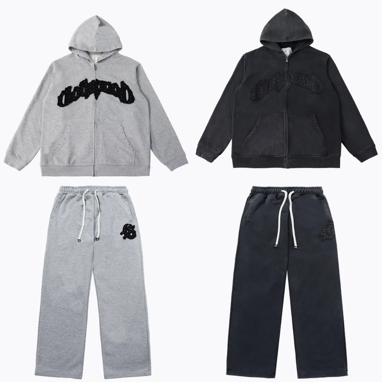 Jacket black P256 Gray P250 Trousers black 98 Gray 95 Real shot Godspeed American fashion street retro washed distressed beaded hooded cardigan sweatshirt Color: Washed black Gray Size: S M L Size: S M L XL