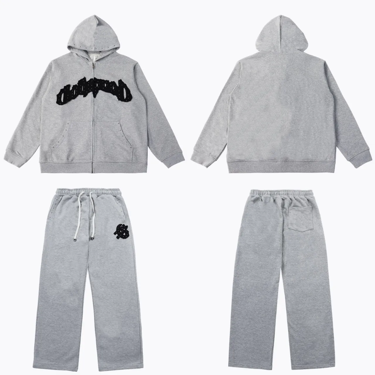 Jacket black P256 Gray P250 Trousers black 98 Gray 95 Real shot Godspeed American fashion street retro washed distressed beaded hooded cardigan sweatshirt Color: Washed black Gray Size: S M L Size: S M L XL