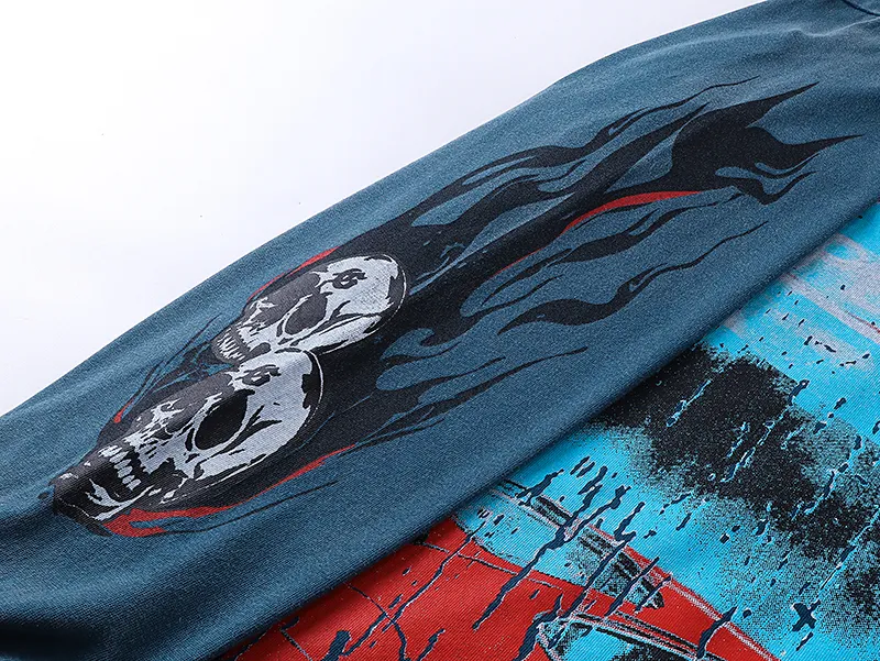 1101# P160 Washed Style Real Shot Godspeed American Fashion Rock Street Retro Washed Distressed Printed Pure Cotton Short Sleeves Fabric: 270g 32 Count Fine Cotton Double Yarn Pure Cotton Color: Washed Black Washed Blue Code Number: S M L XL