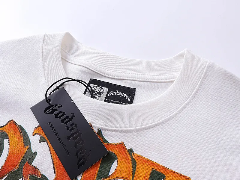 3016# P110 Real shot Godspeed American fashion rock street retro loose printed cotton short sleeves Fabric: 240g 32 count fine cotton double yarn pure cotton Color: off-white Size: S M L XL