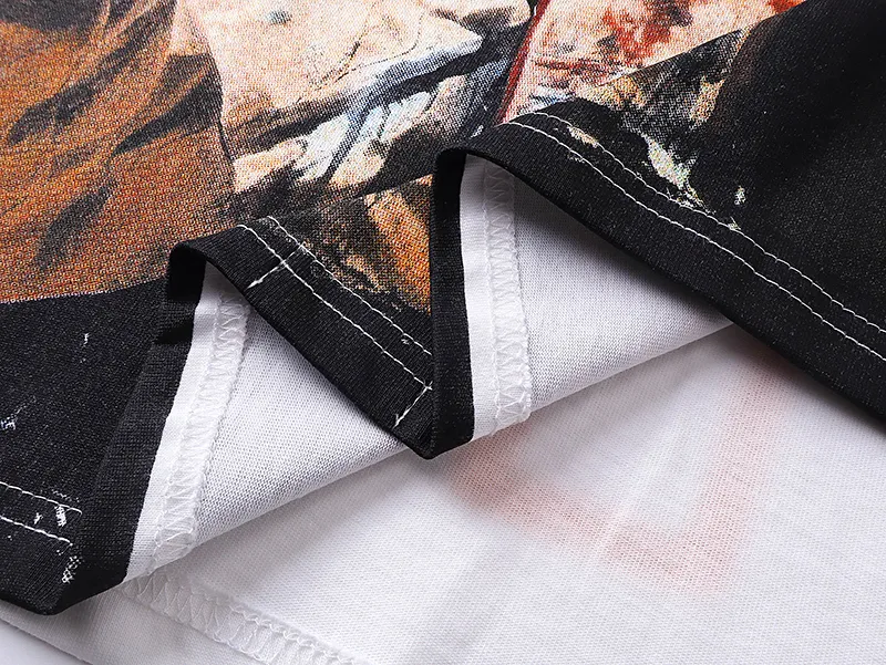 3016# P110 Real shot Godspeed American fashion rock street retro loose printed cotton short sleeves Fabric: 240g 32 count fine cotton double yarn pure cotton Color: off-white Size: S M L XL