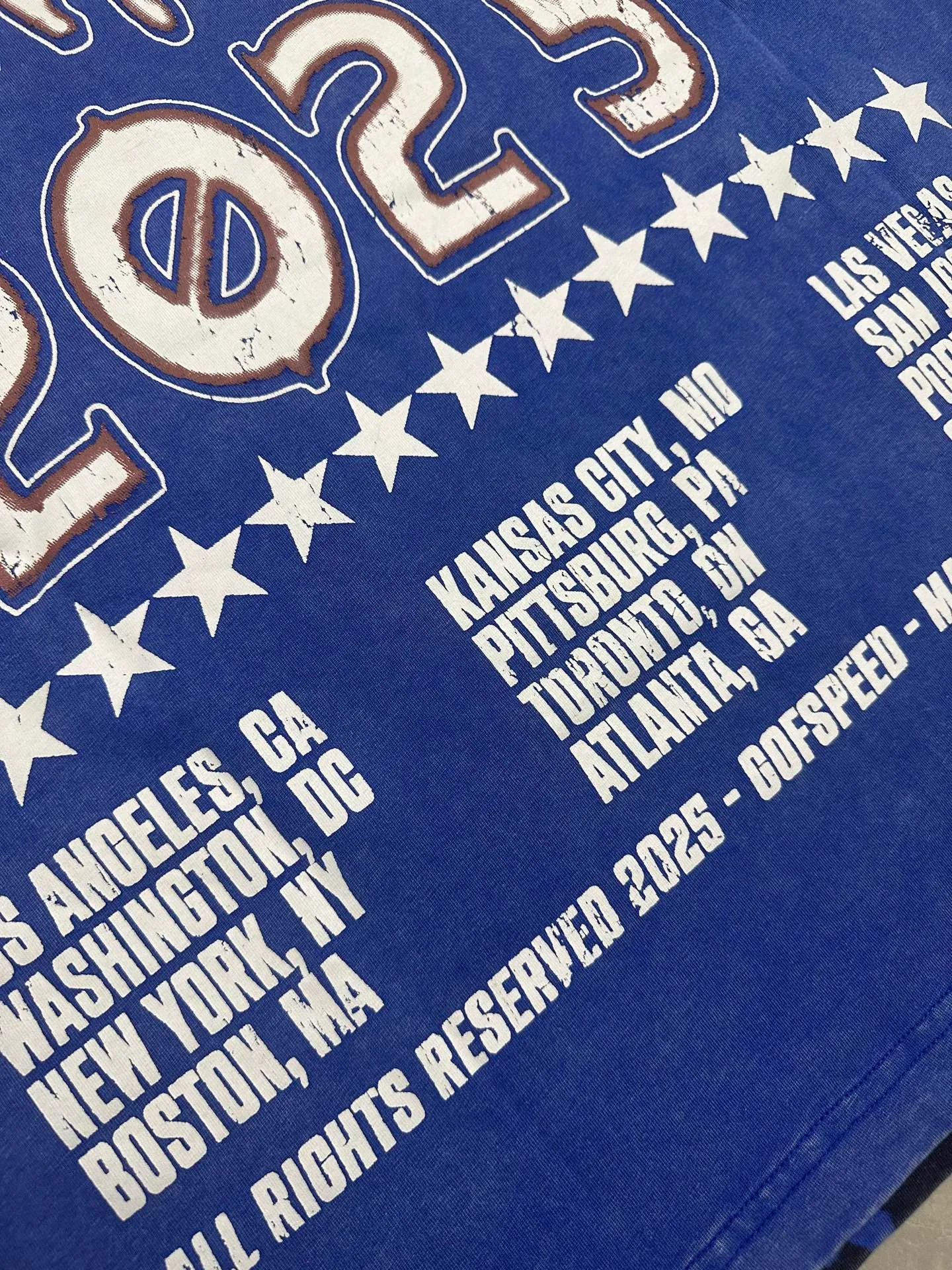 6117# Washed Klein Blue ｜ P116 Exclusive new Godspeed cross-border American rock and roll street washed retro style short-sleeved T (craft print) Fabric: 32 count combed double yarn 250 grams weight Size (size): S-M-L-XL Color (colour): Washed retro Klein blue 👉