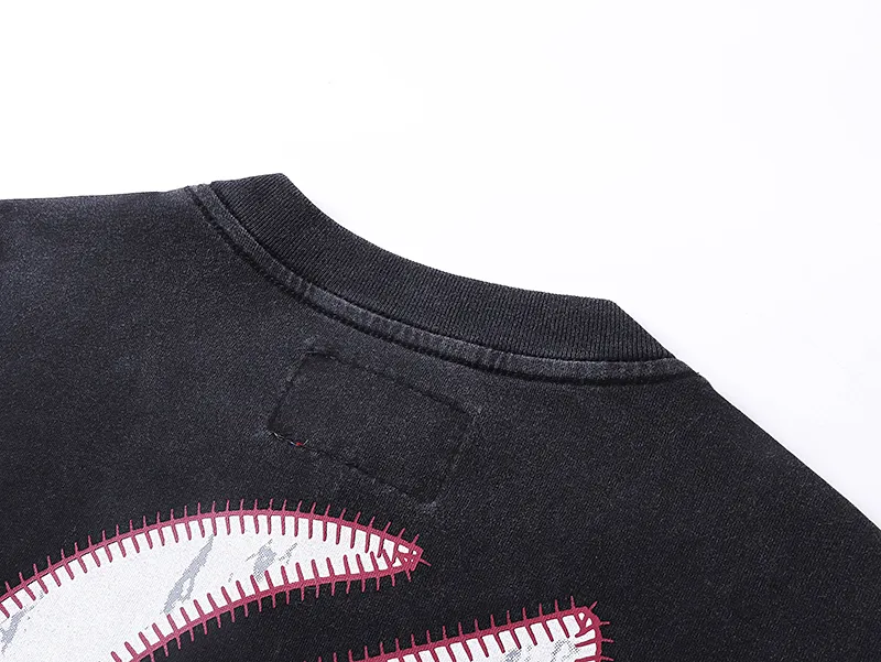 1017# P126 Washed model Real shot Godspeed American fashion rock street retro washed distressed printed cotton short sleeves Fabric: 250g 32 count fine cotton double yarn pure cotton Color: washed black washed blue Code number: S M L XL