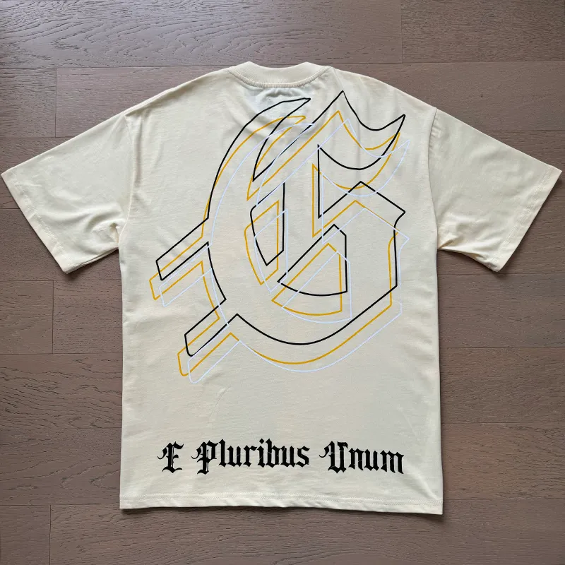 3050# P110 Real shot Godspeed American fashion rock street retro loose printed cotton short sleeves Fabric: 240g 32 count fine cotton double yarn pure cotton Color: apricot Size: S M L XL