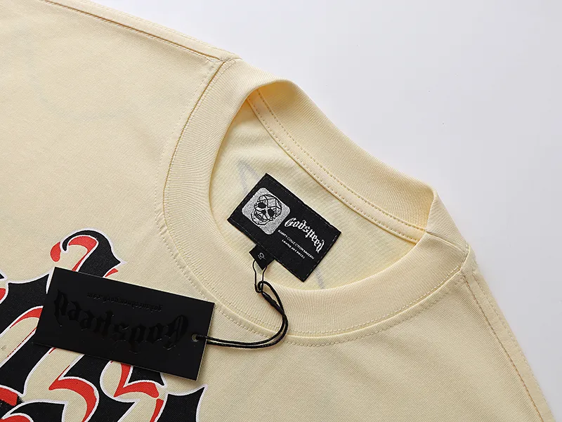 3050# P110 Real shot Godspeed American fashion rock street retro loose printed cotton short sleeves Fabric: 240g 32 count fine cotton double yarn pure cotton Color: apricot Size: S M L XL