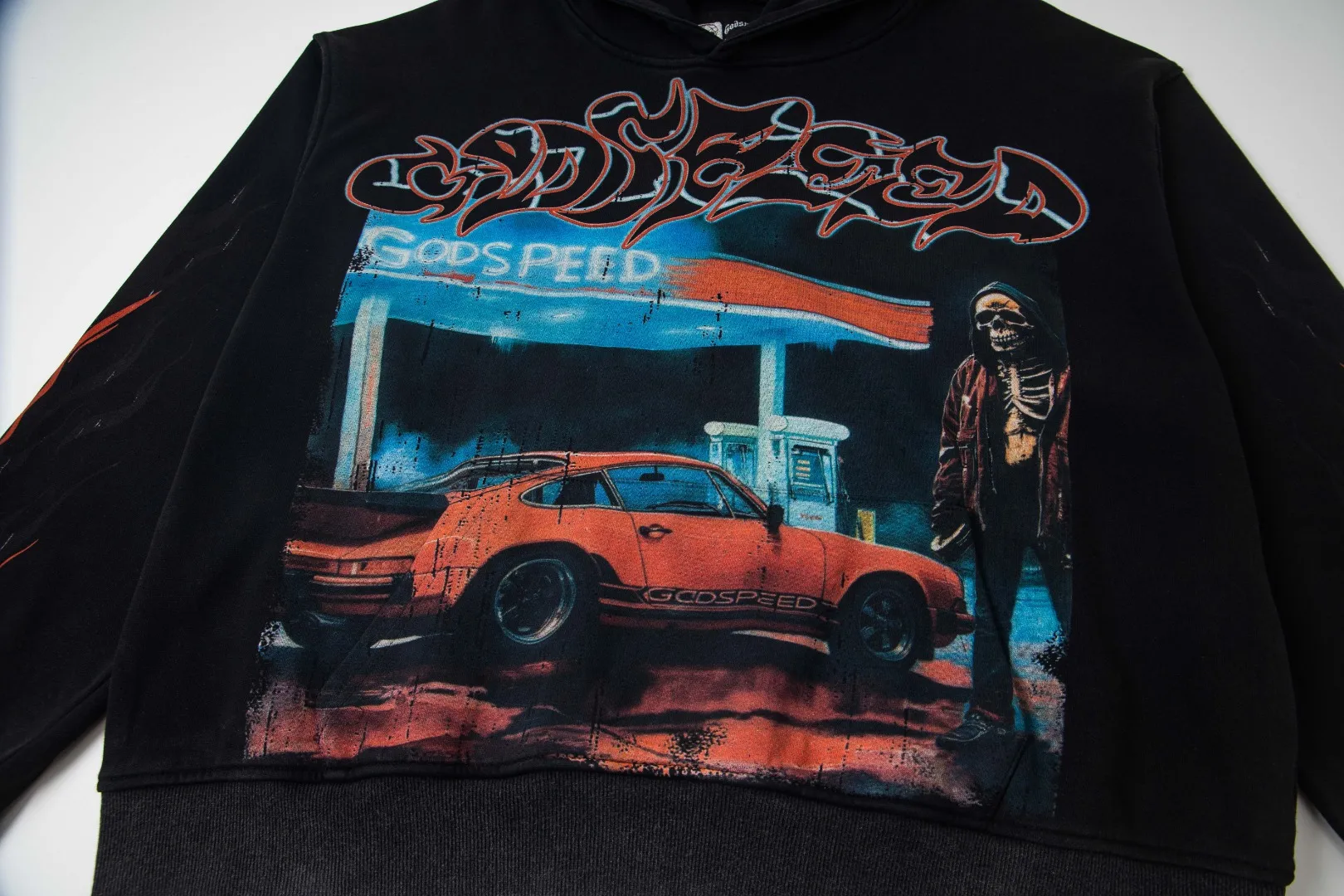 G20# GodSpeed ​​white ink direct spray sweatshirt S-XL washed black P236