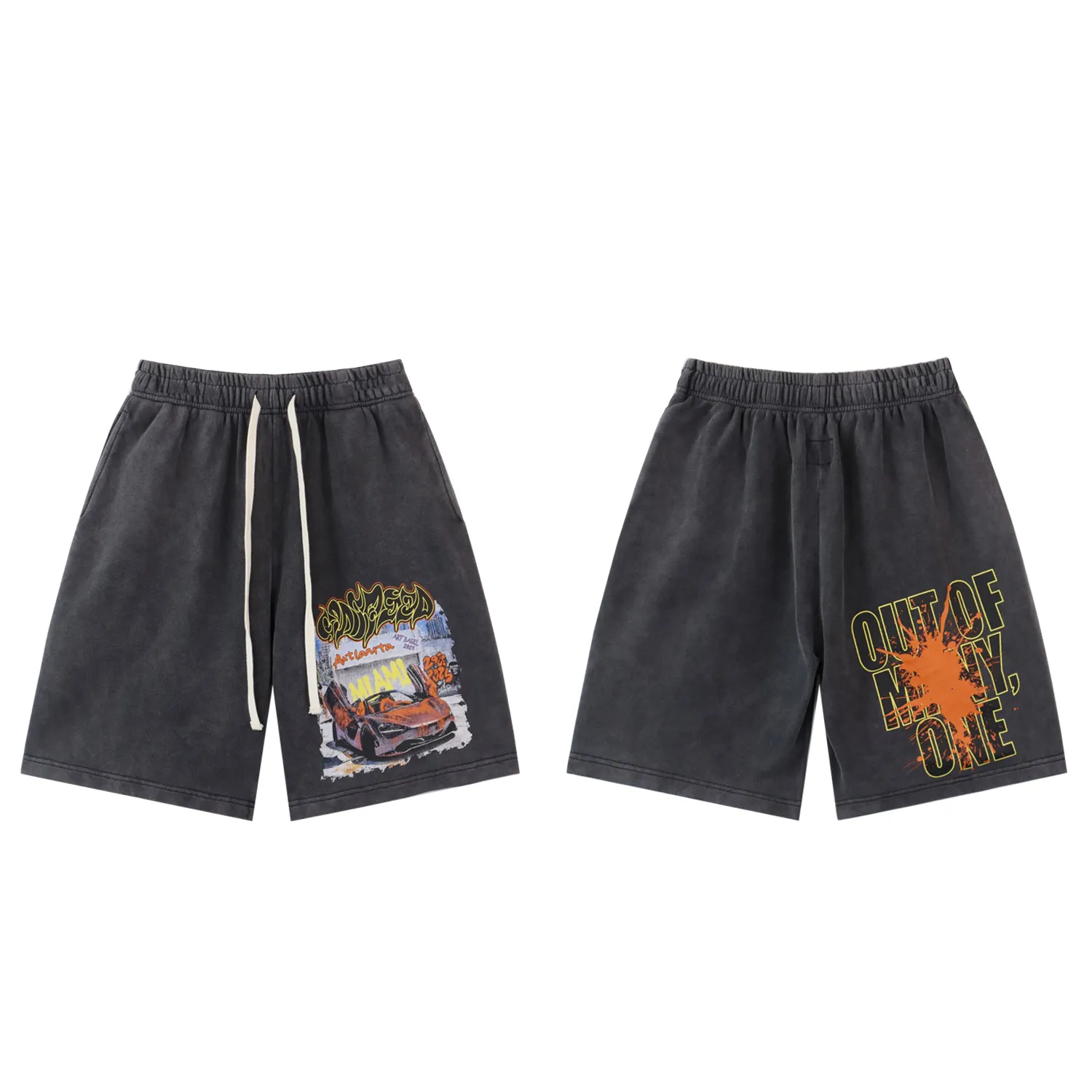 💰150 Style No.: BR 8780 Fabric: 380g washed, real stock, Godspeed printed high quality double yarn casual trendy brand washed distressed shorts Color; washed black, washed blue, code number: S M L XL