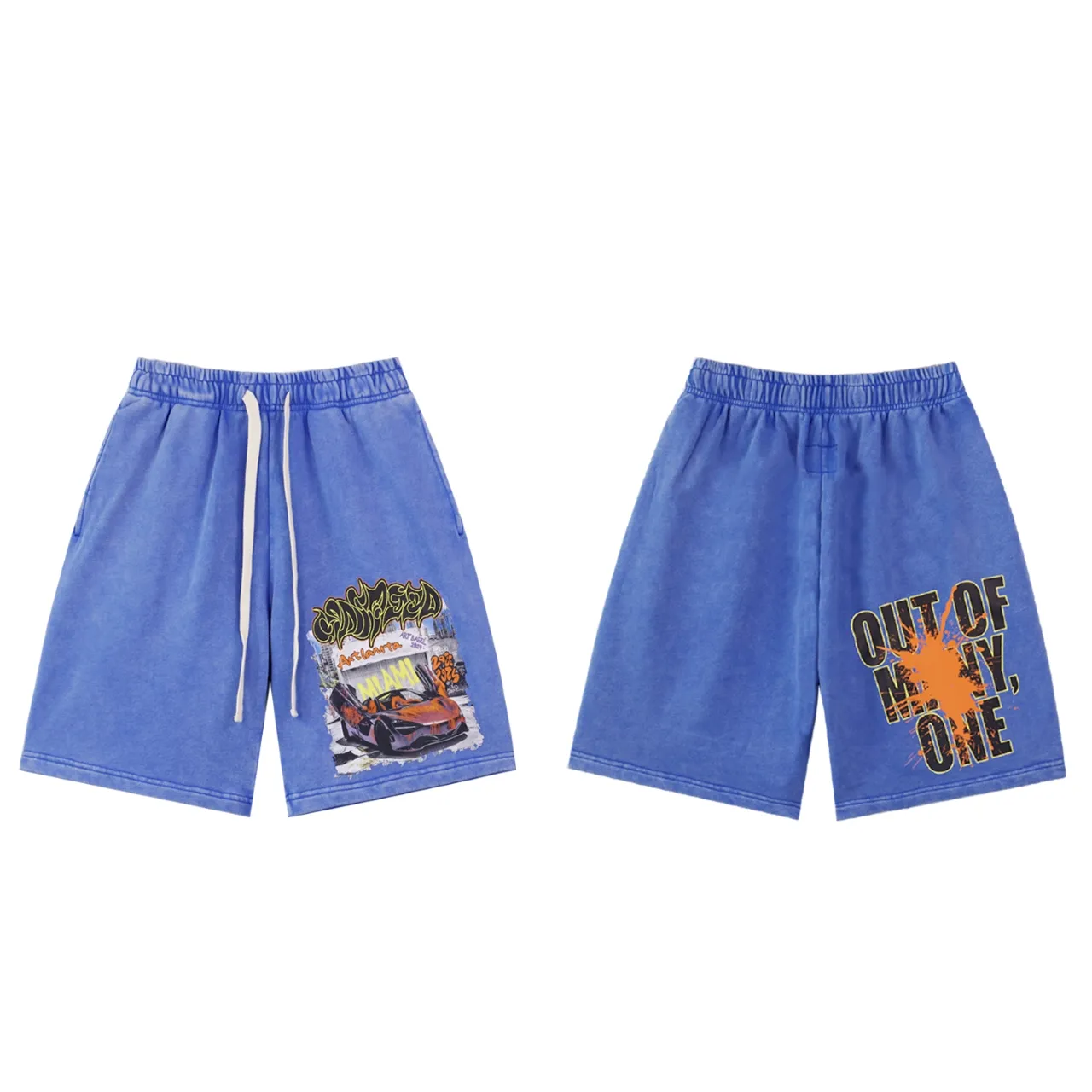 💰150 Style No.: BR 8780 Fabric: 380g washed, real stock, Godspeed printed high quality double yarn casual trendy brand washed distressed shorts Color; washed black, washed blue, code number: S M L XL