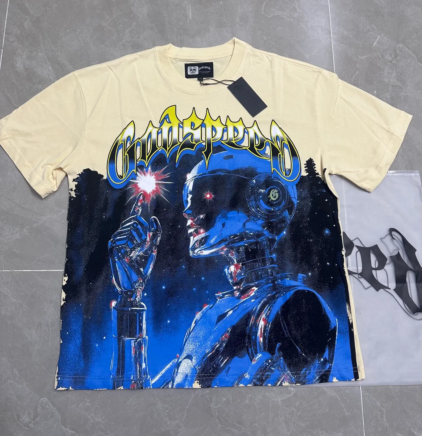 5122#apricot I P104 Godspeed cross-border American rock and roll street washed retro style short-sleeved T (craft printing) fabric (fabric): 32 count combed double yarn 240 grams weight code number (size): S-M-L-XL color (colour): white