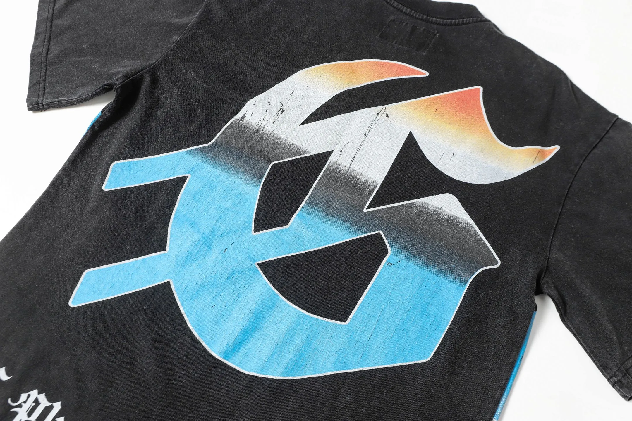 6015#washed black/washed blue ｜P116 Godspeed cross-border American rock and roll street washed retro style short-sleeved T (craft print) fabric (fabric): 32 count combed double yarn 250g weight size (size): S-M-L-XL color (colour): washed black/washed blue/ 👉 👉 👉