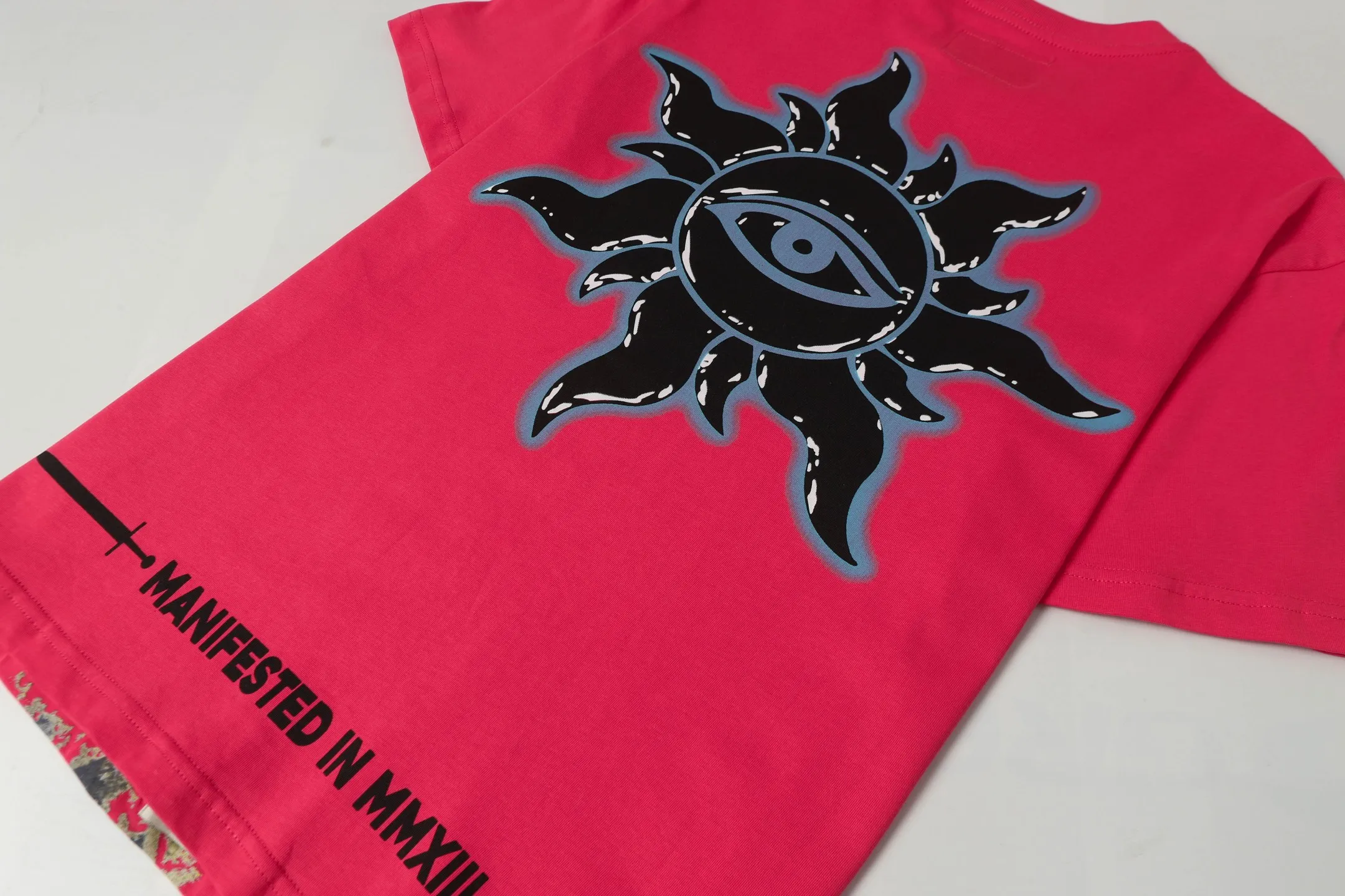5067#Rose Red | P104 Godspeed cross-border American rock and roll street washed retro style short-sleeved T (craft printing) fabric (fabric) 32-count combed double yarn 240 grams weight code number (size): S-M-L-XL color (colour): rose red