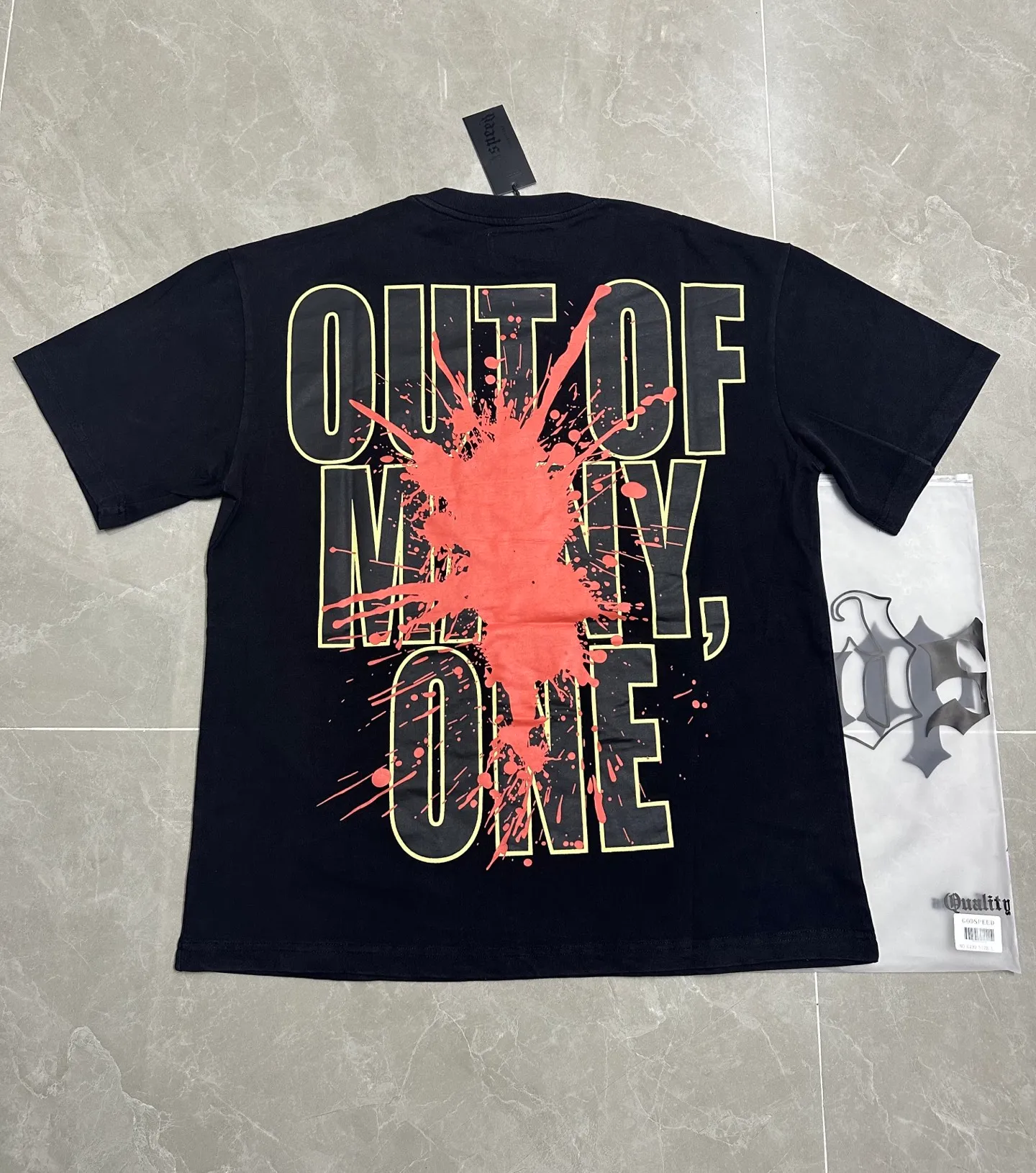 6139# washed black I P116 Godspeed cross-border American rock and roll street washed retro style short-sleeved T (craft printing) fabric (fabric): 32 count combed double yarn 250 grams weight code number (size): S-M-L-XL color (colour): washed black