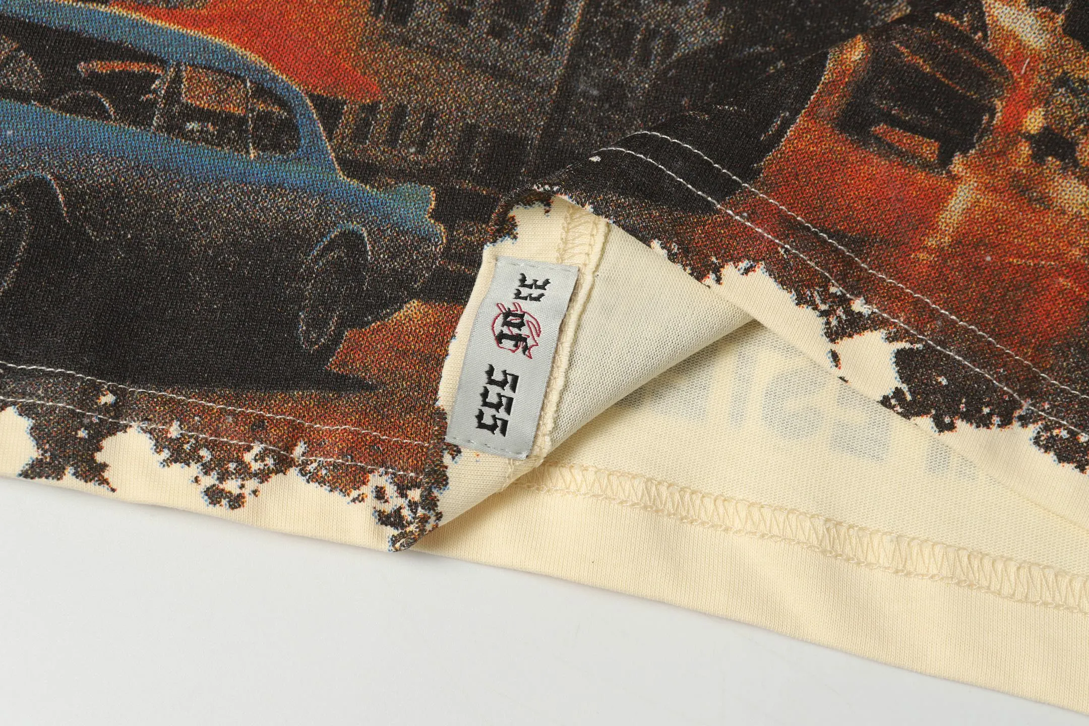 5071#apricot|P104 Godspeed cross-border American rock and roll street washed retro style short-sleeved T (craft printing) fabric (fabric) 32 count combed double yarn 240 grams weight code number (size): S-M-L-XL color (colour): apricot
