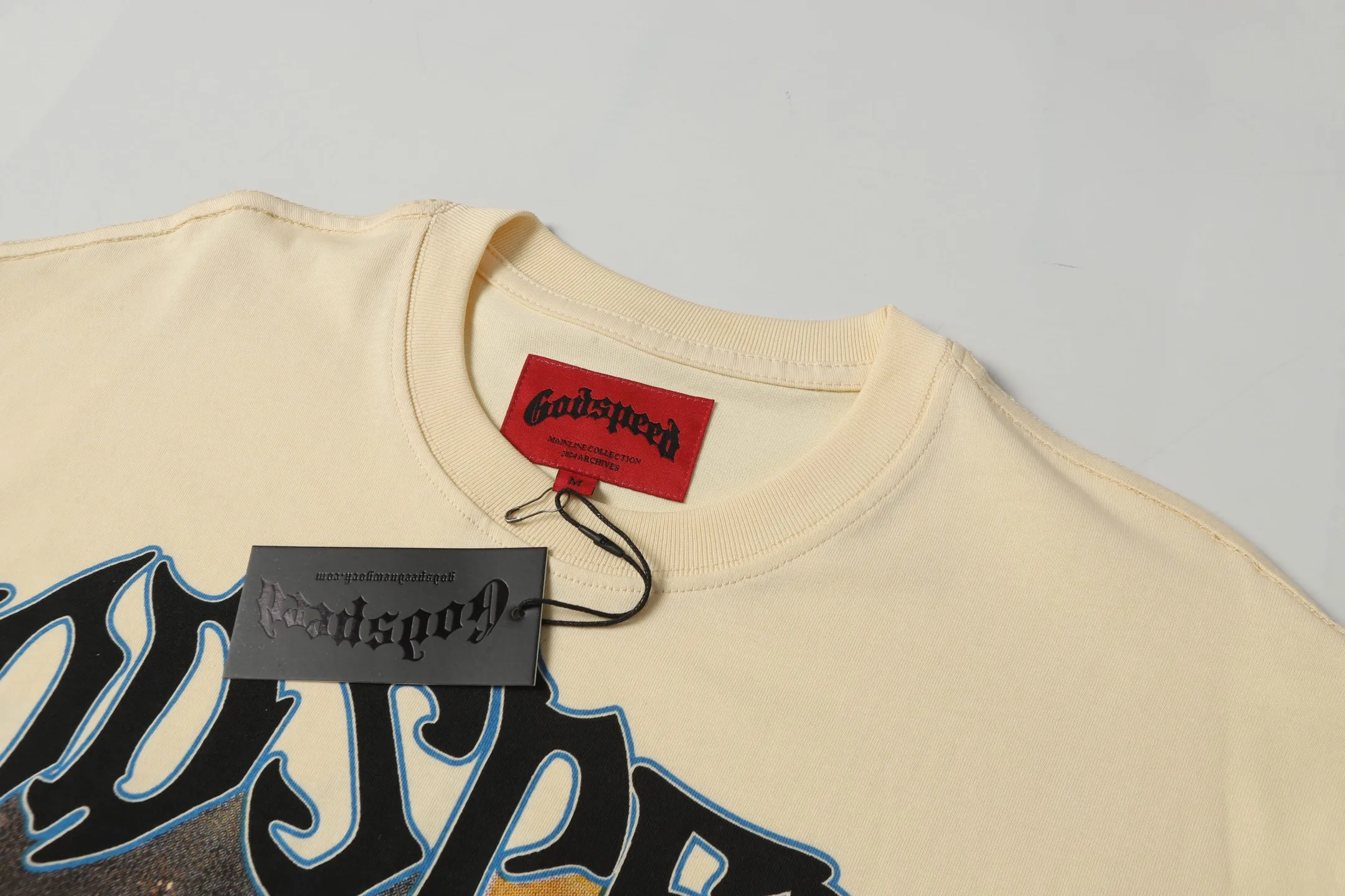 5071#apricot|P104 Godspeed cross-border American rock and roll street washed retro style short-sleeved T (craft printing) fabric (fabric) 32 count combed double yarn 240 grams weight code number (size): S-M-L-XL color (colour): apricot
