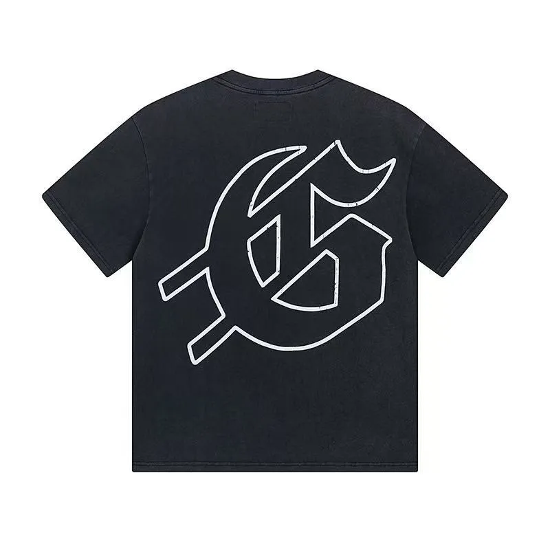 6049# Washed Black｜P116 Godspeed cross-border American rock and roll street washed retro style short-sleeved T (craft print) Fabric (fabric): 32 count combed double yarn 250 grams weight Size (size): S-M-L-XL Color (colour): Washed black 👉
