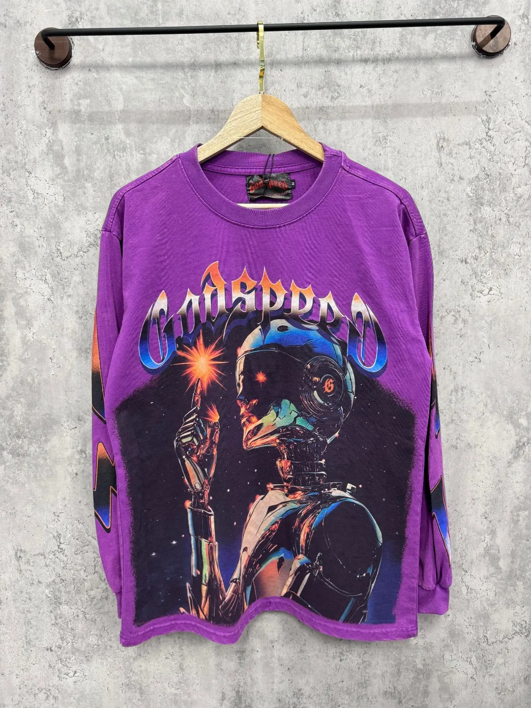 G55# GodSpeed ​​white ink direct spray washed long sleeve S-XL size purple (washed) P156 apricot P146