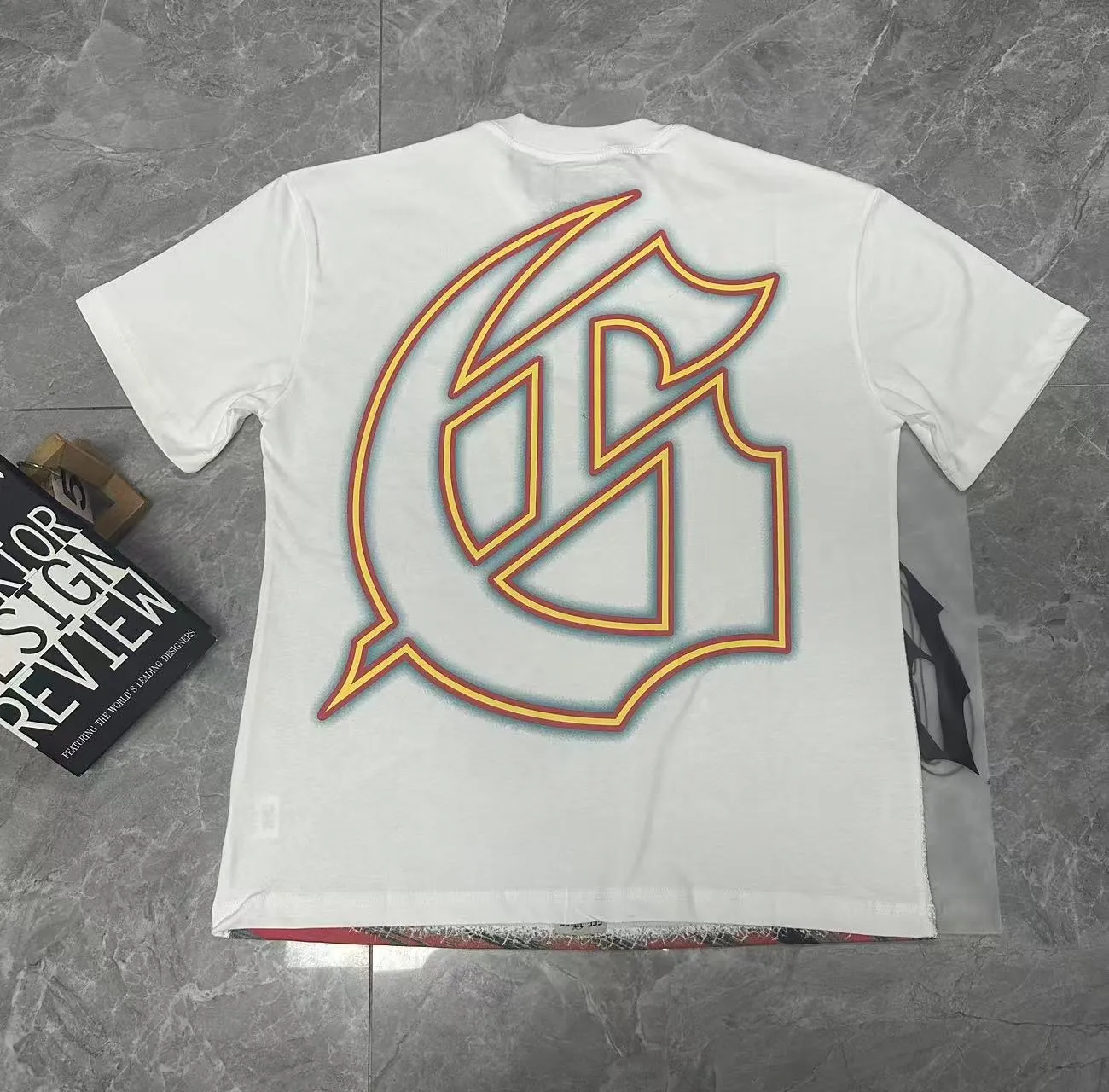 53💰5095# White/Klein Blue｜Godspeed cross-border American rock and roll street washed retro style short-sleeved T (craft print) fabric (fabric): 32-count combed double yarn 240 grams weight code (size): S-M-L-XL color (colour): white, Klein blue