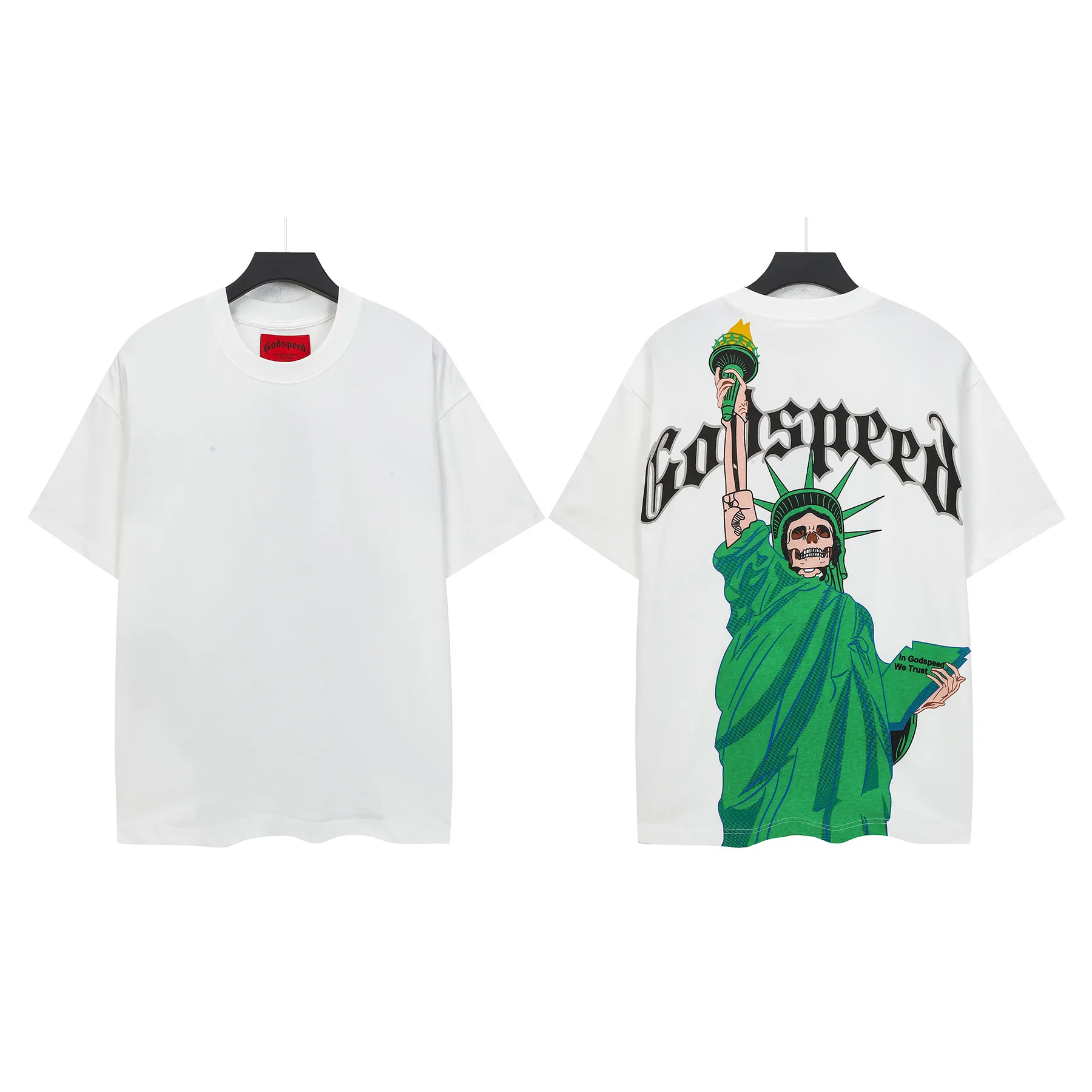 5121# White | P104 Godspeed cross-border American rock and roll street washed retro style short-sleeved T (craft printing) fabric (fabric): 32-count combed double yarn 240 grams weight code number (size): S-M-L-XL color (colour): white