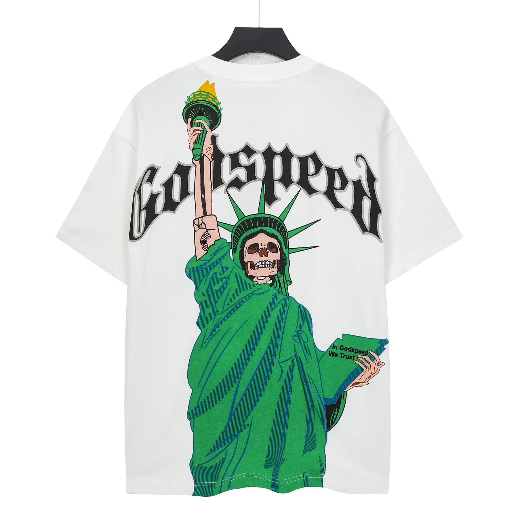 5121# White | P104 Godspeed cross-border American rock and roll street washed retro style short-sleeved T (craft printing) fabric (fabric): 32-count combed double yarn 240 grams weight code number (size): S-M-L-XL color (colour): white