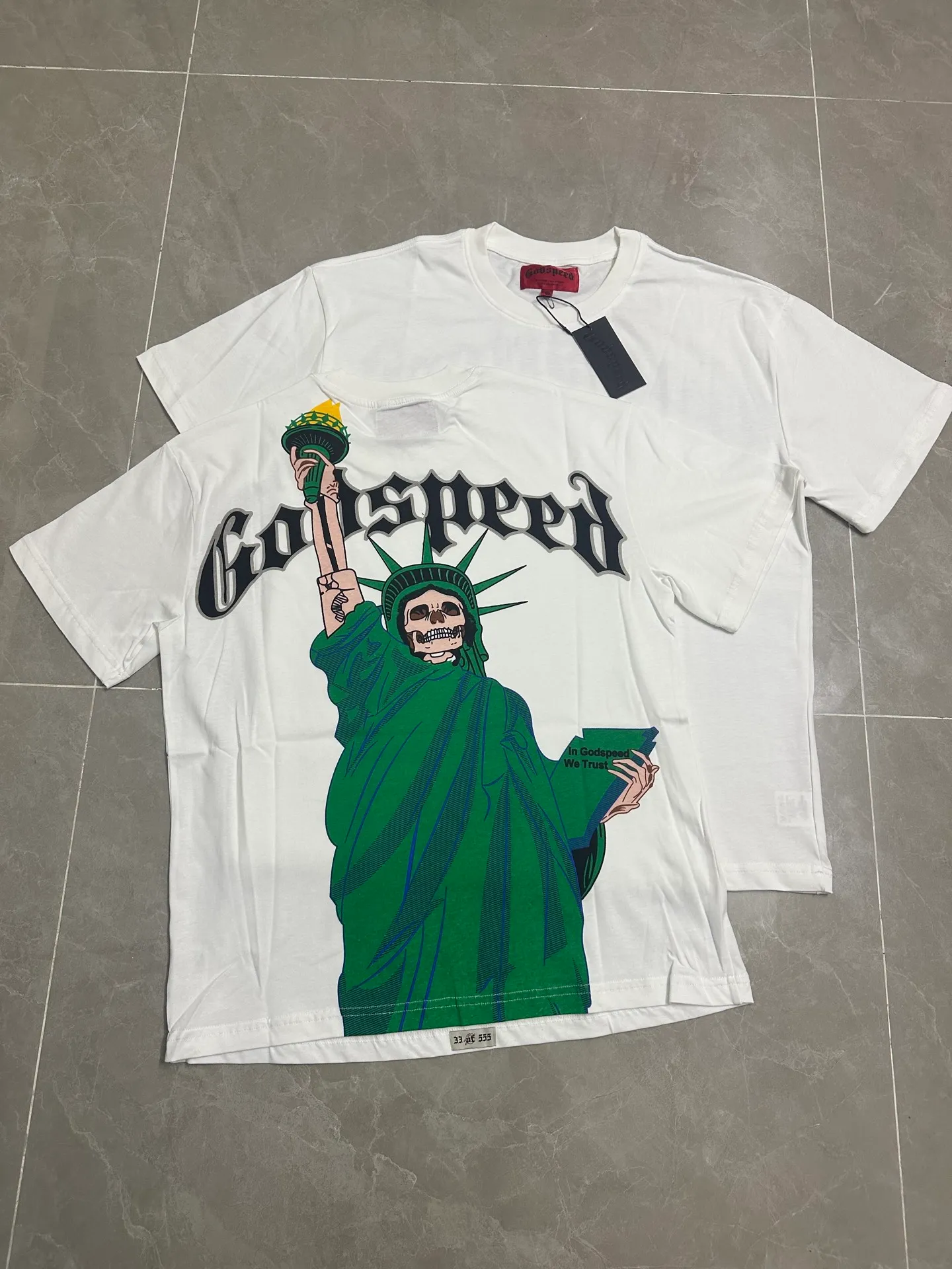5121# White | P104 Godspeed cross-border American rock and roll street washed retro style short-sleeved T (craft printing) fabric (fabric): 32-count combed double yarn 240 grams weight code number (size): S-M-L-XL color (colour): white
