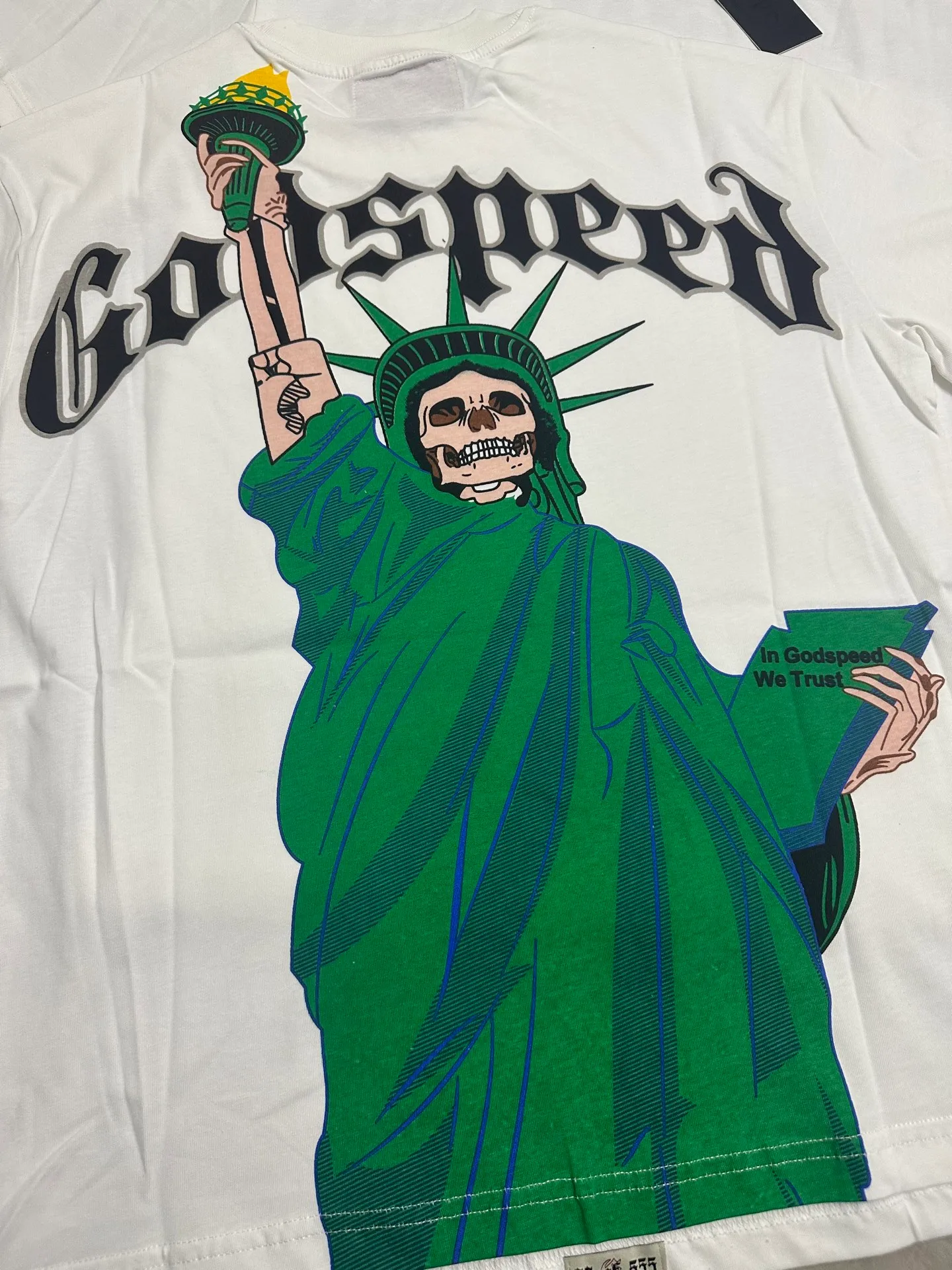 5121# White | P104 Godspeed cross-border American rock and roll street washed retro style short-sleeved T (craft printing) fabric (fabric): 32-count combed double yarn 240 grams weight code number (size): S-M-L-XL color (colour): white