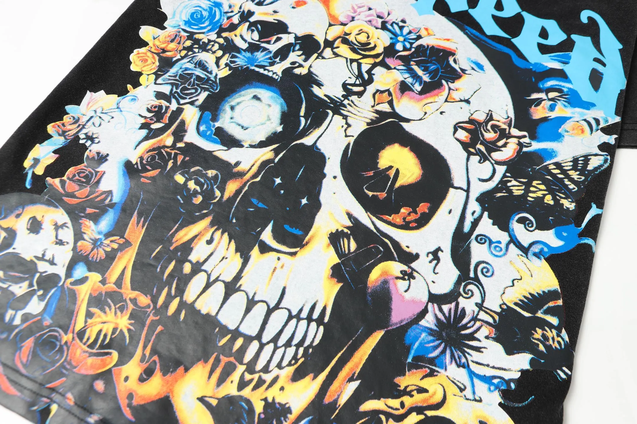 6011#washed black｜P116 Godspeed cross-border American rock and roll street washed retro style short-sleeved T (craft printing) fabric (fabric): 32 count combed double yarn 250g weight code number (size): S-M-L-XL color (colour): washed black