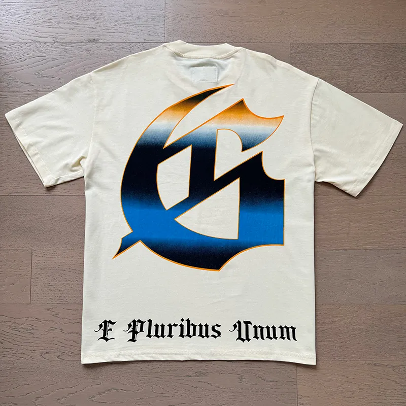 3126# P106 Real shot Godspeed American fashion rock street retro loose printed cotton short sleeves Fabric: 240g 32 count fine cotton double yarn pure cotton Color: apricot Size: S M L XL
