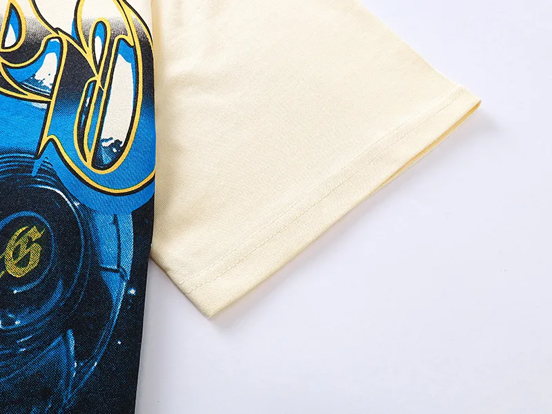 3126# P106 Real shot Godspeed American fashion rock street retro loose printed cotton short sleeves Fabric: 240g 32 count fine cotton double yarn pure cotton Color: apricot Size: S M L XL