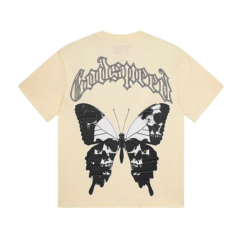 3026# P110 Real shot Godspeed American fashion rock street retro loose printed cotton short sleeves Fabric: 240g 32 count fine cotton double yarn pure cotton Color: apricot red Size: S M L XL