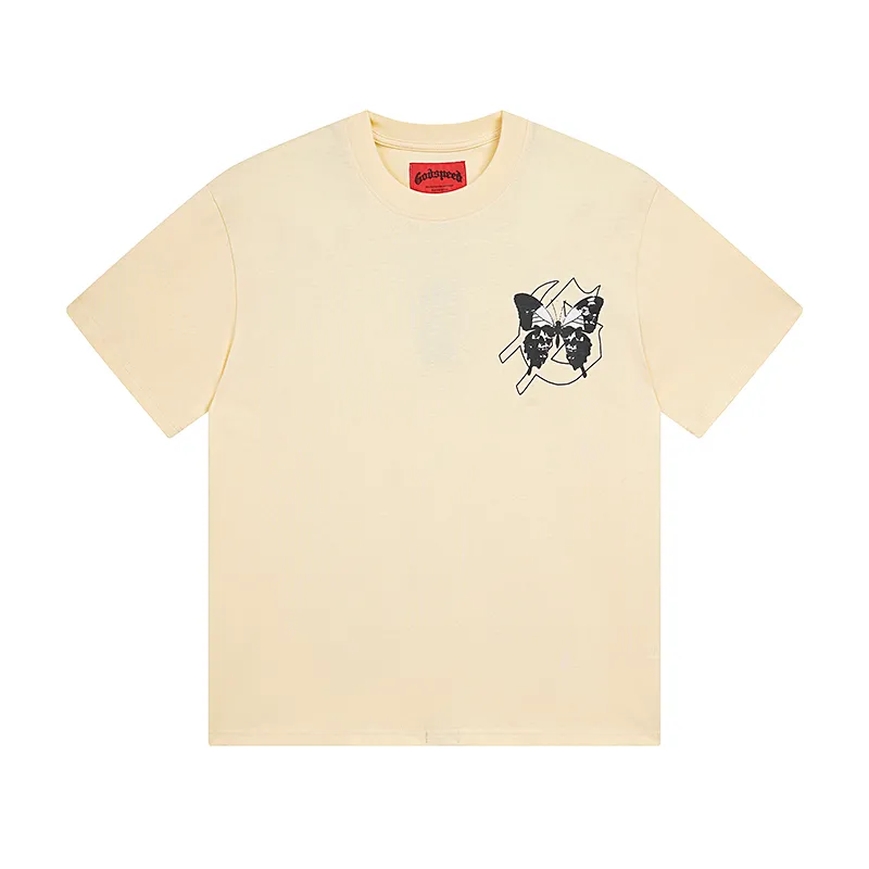 3026# P110 Real shot Godspeed American fashion rock street retro loose printed cotton short sleeves Fabric: 240g 32 count fine cotton double yarn pure cotton Color: apricot red Size: S M L XL