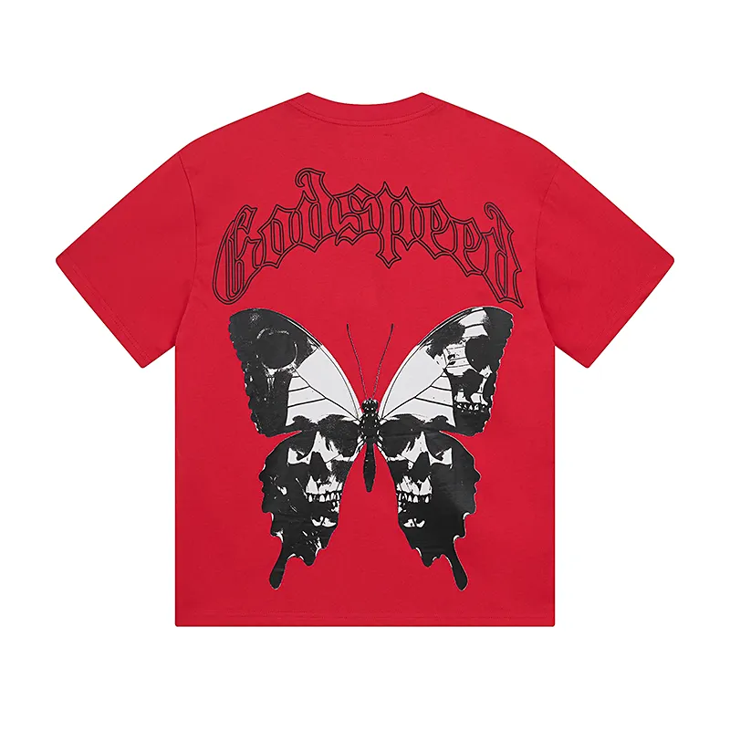 3026# P110 Real shot Godspeed American fashion rock street retro loose printed cotton short sleeves Fabric: 240g 32 count fine cotton double yarn pure cotton Color: apricot red Size: S M L XL