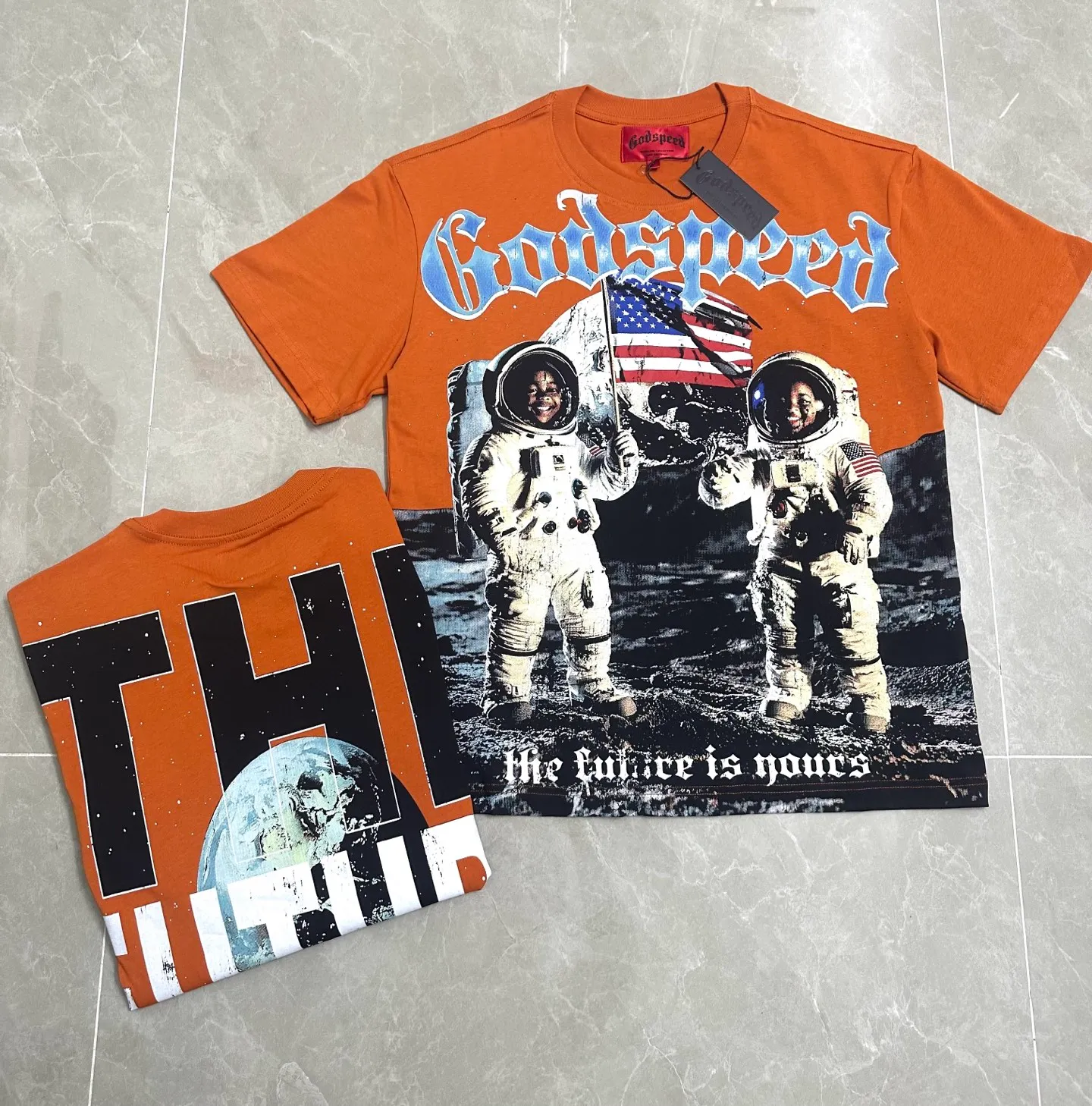 5305# Retro Brick Red I P106 Godspeed cross-border American rock and roll street washed retro style short-sleeved T (craft printing) fabric (fabric): 32 count combed double yarn 240 grams weight code number (size): S-M-L-XL color (colour): retro brick red