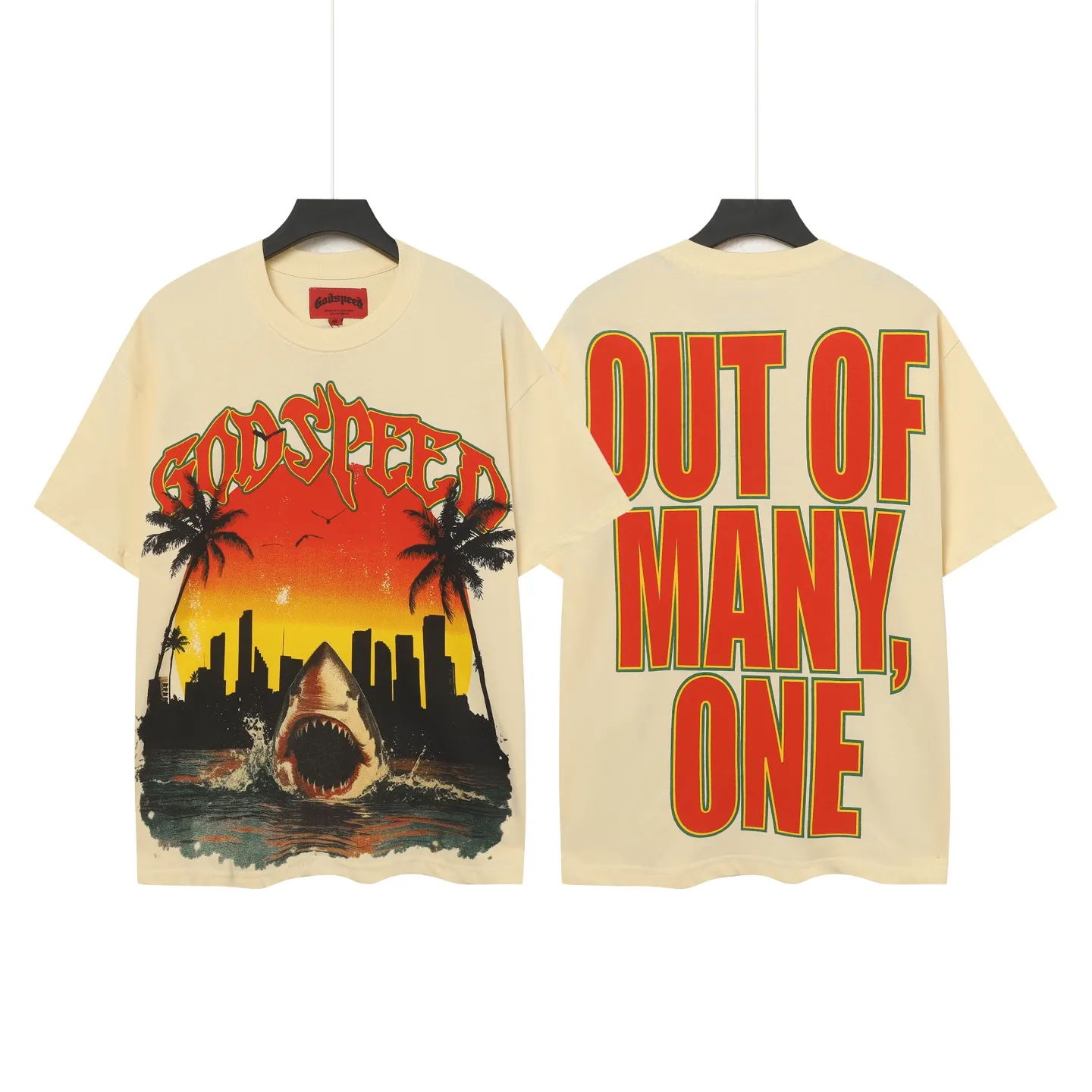 5045#apricot|P104 Godspeed cross-border American rock and roll street washed retro style short-sleeved T (craft printing) fabric (fabric) 32 counts combed double yarn 240 grams weight code number (size): S-M-L-XL color (colour): apricot