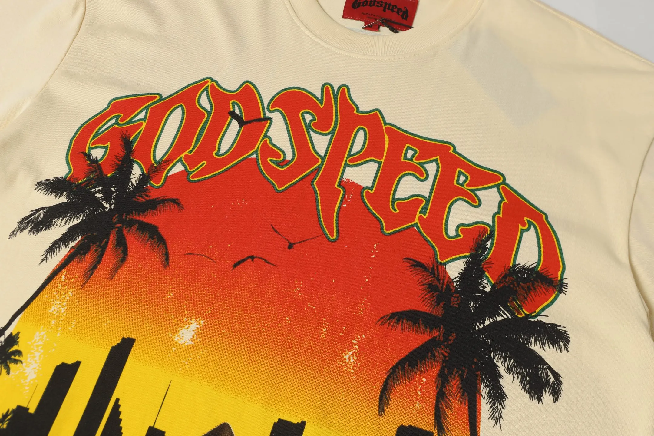 5045#apricot|P104 Godspeed cross-border American rock and roll street washed retro style short-sleeved T (craft printing) fabric (fabric) 32 counts combed double yarn 240 grams weight code number (size): S-M-L-XL color (colour): apricot