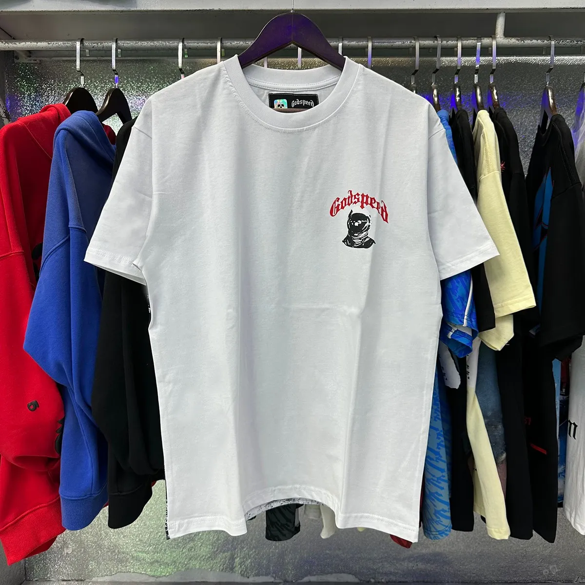 Actual photo, No. 7068, Mechao Godspeed astronaut moon landing print high weight double yarn pure cotton casual short-sleeved T-shirt batch 110 Color: black, white; Size: S M L XL