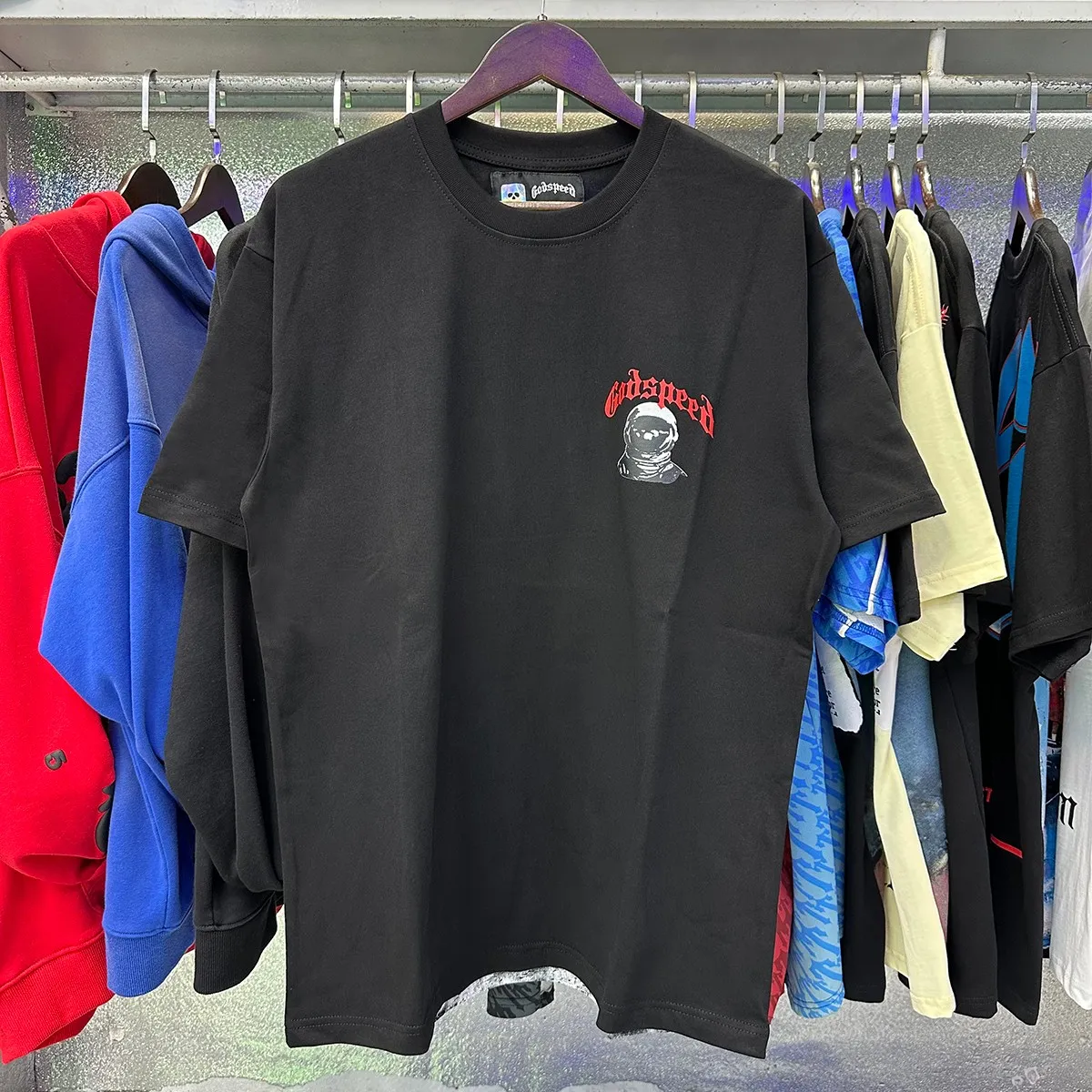 Actual photo, No. 7068, Mechao Godspeed astronaut moon landing print high weight double yarn pure cotton casual short-sleeved T-shirt batch 110 Color: black, white; Size: S M L XL