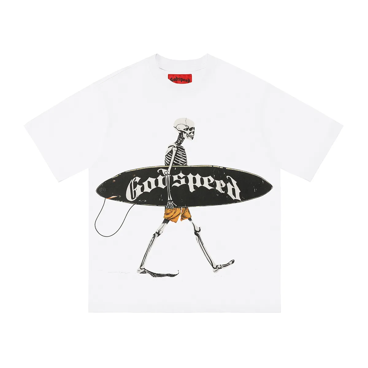 Godspeed skull sailboat white ink direct spray short-sleeved P110 printing has no glue feel and is very breathable S-XL loose fit
